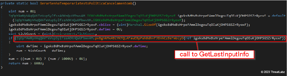 Figure 4: JanelaRAT checks if the infected system has been inactive (no input events) for more than 10 minutes