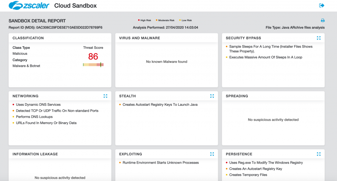 Cloud Sandbox Detection for Java-based backdoor.