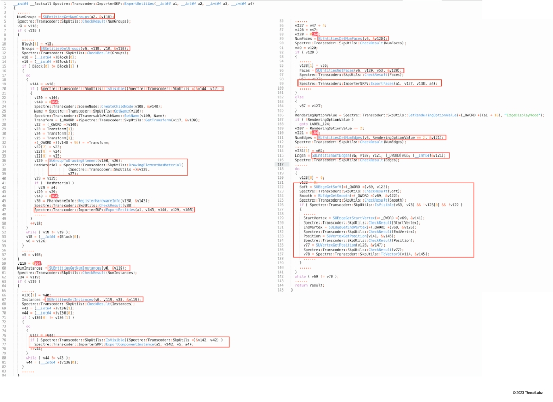 Figure 10: Spectre::Transcoder::ImporterSKP::ExportEntities 