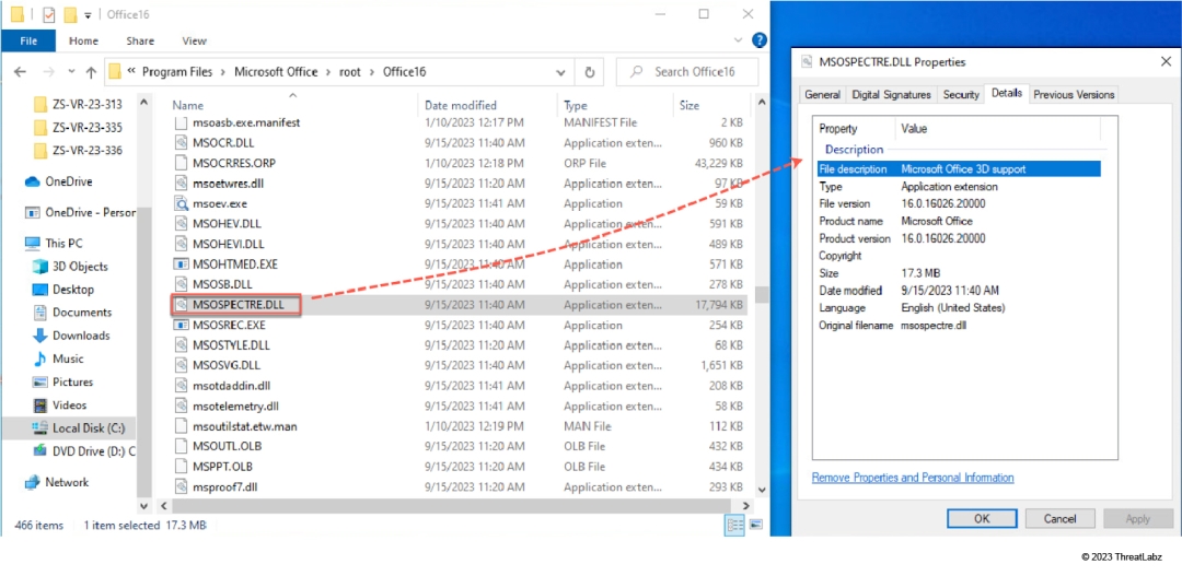 Figure 5: MSOSPECTRE.DLL is responsible for parsing 3D file formats in Microsoft 365 apps