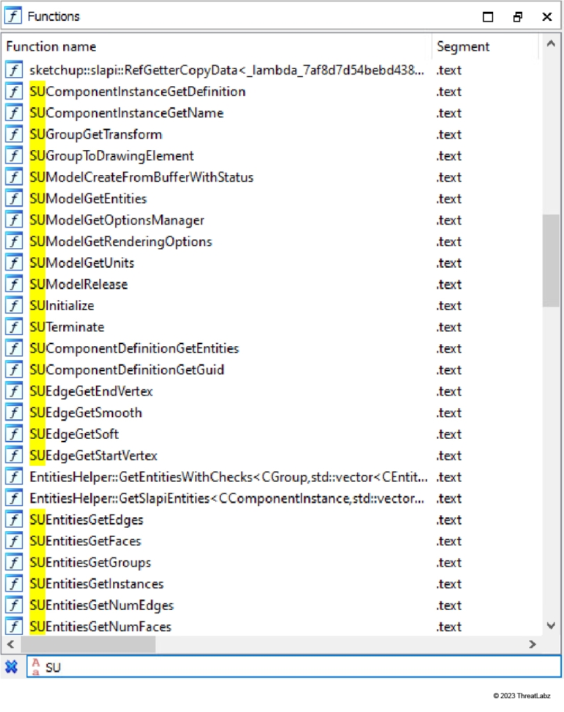 Figure 6: A bunch of functions with name prefixed with “SU” in IDA Pro