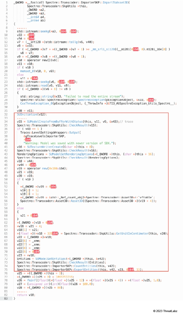 Figure 7: The function Spectre::Transcoder::ImporterSKP::ImportToAsset3D