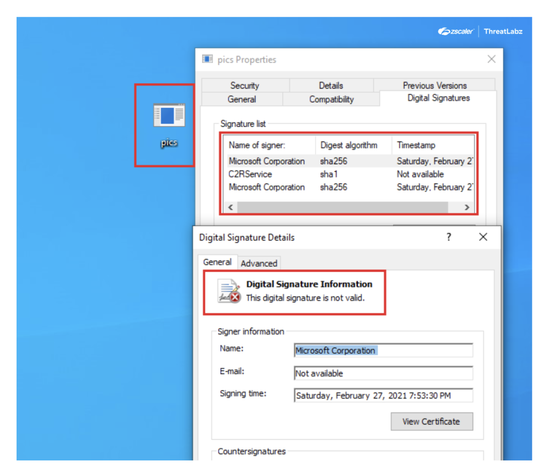 Fig 15. Microsoft Signed Executable