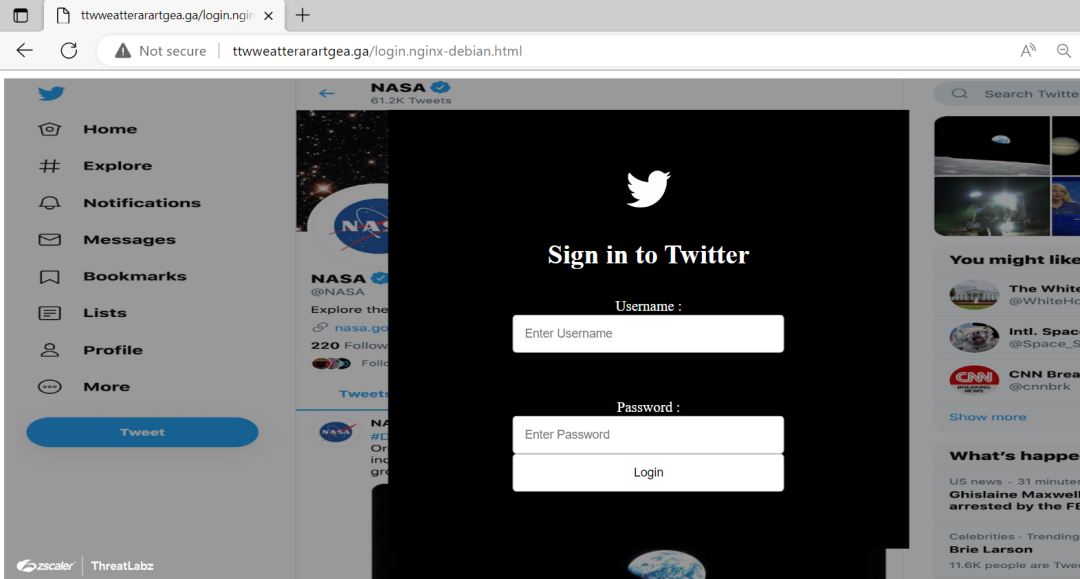 Fig 39. Twitter Phishing Pages hosted on “ttwweatterarartgea[.]ga”