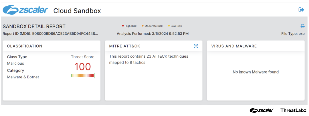 Figure 16: Zscaler Cloud Sandbox report.