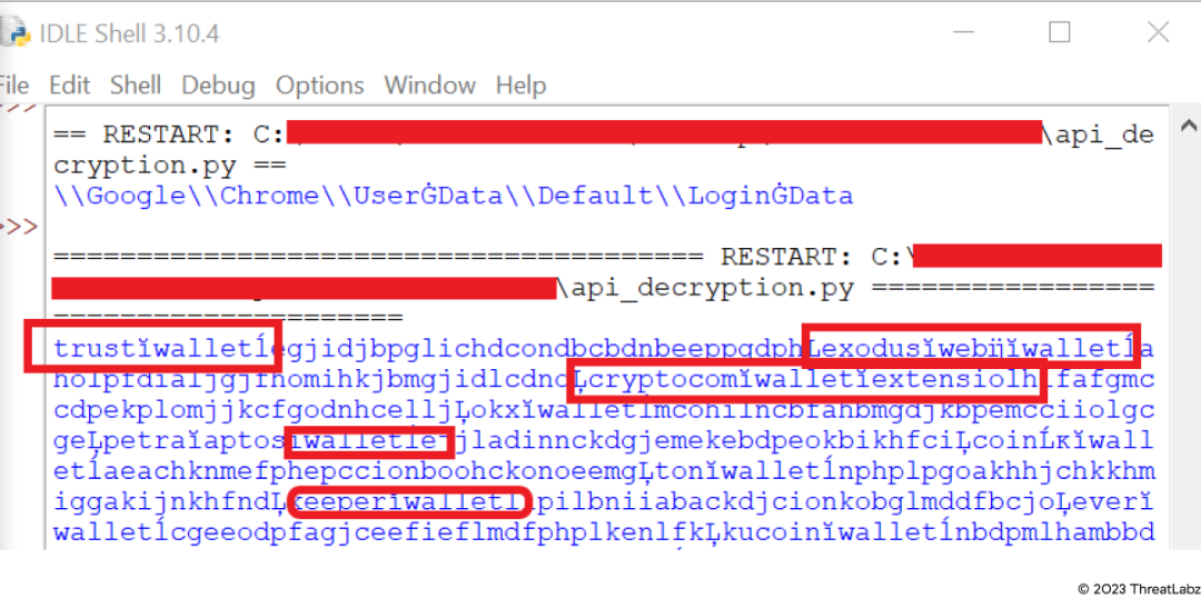 Figure 4:  Decrypted strings using python script