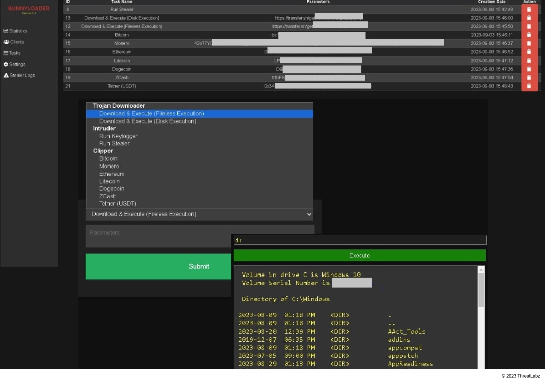 A screenshot of the BunnyLoader C2 panel configuration.