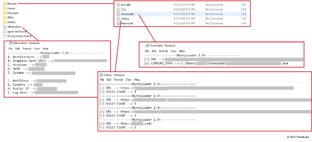 A screenshot of the information exfiltrated by BunnyLoader.
